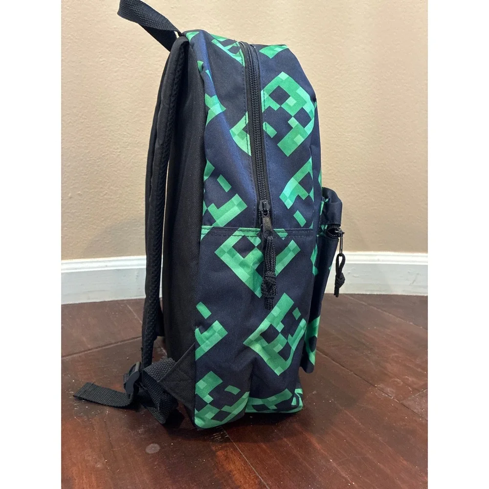 Minecraft Backpack OS Navy Green Creeper Pixel Print School Bag